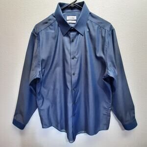 Calvin Klein Men's Blue Micro Dot Slim Fit Dress Shirt l Size: 16.5 (34/35)